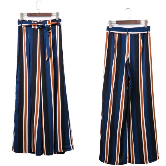 Stripped wide leg pants with belt - Picture 16 of 16